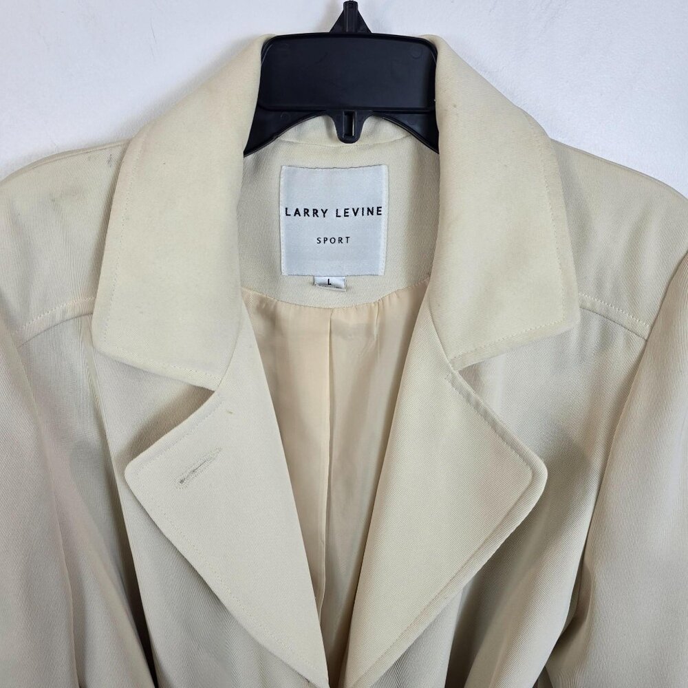Larry Levine Cream Belted Longline Blazer Jacket Large - Picture 4 of 12